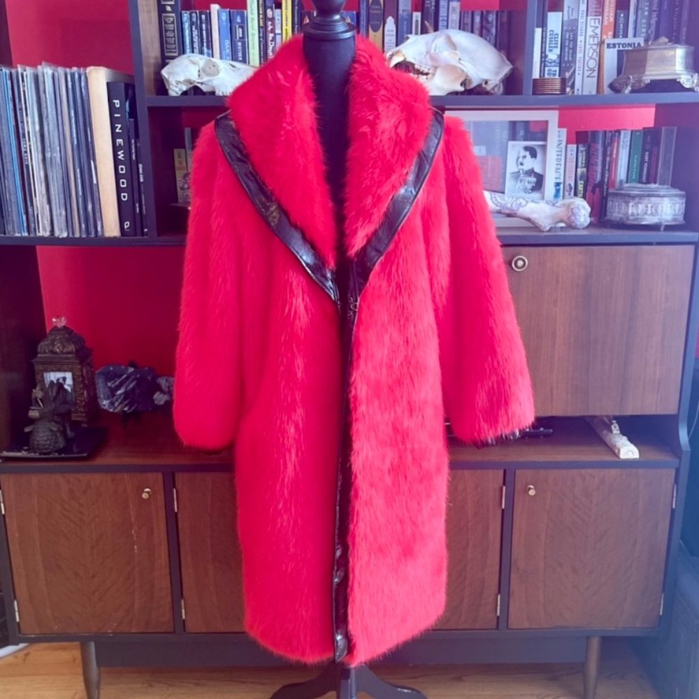 I.AM.GIA Red Faux Fur Coat with Black Trim